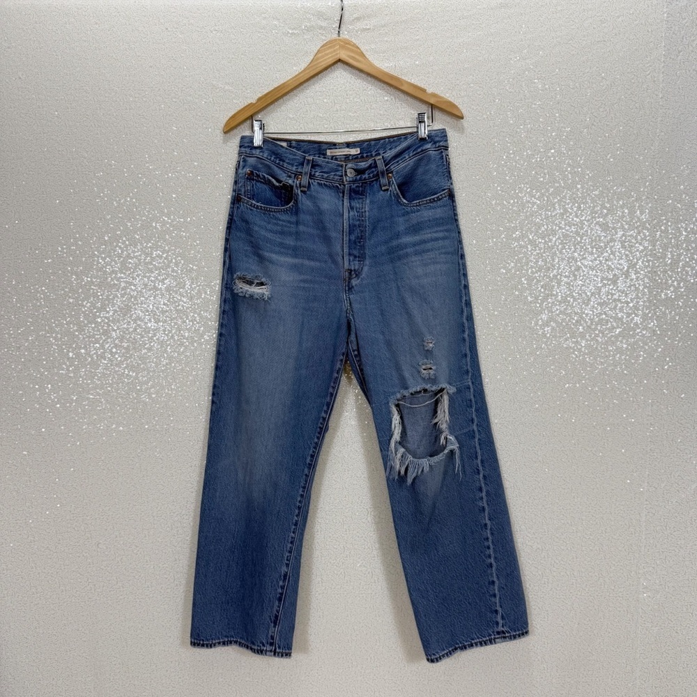 Levi’s Premium Ribcage Straight Ankle Jeans Women’s 31 High Rise Distressed Blue - Picture 11 of 14